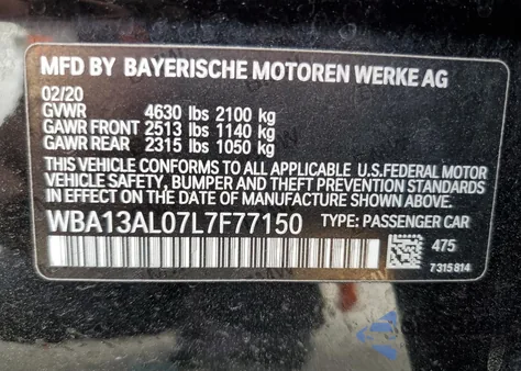 2020 BMW M235Xi z USA, uszkodzony, nr VIN WBA13AL07L7F77150